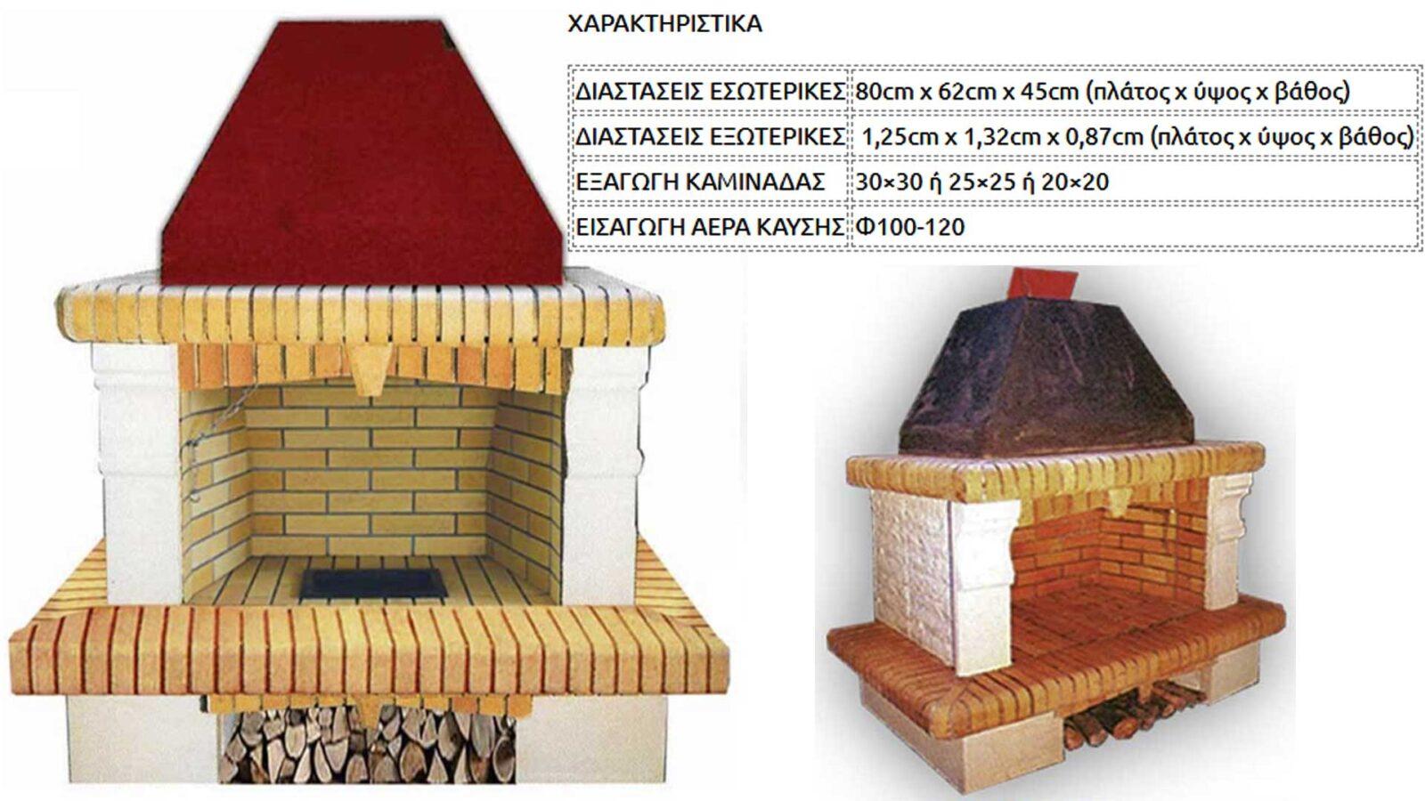 Χτιστό τζάκι Ίσιο επενδυμένο από πυρότουβλο 3 Έψιλον 80 - Image 2