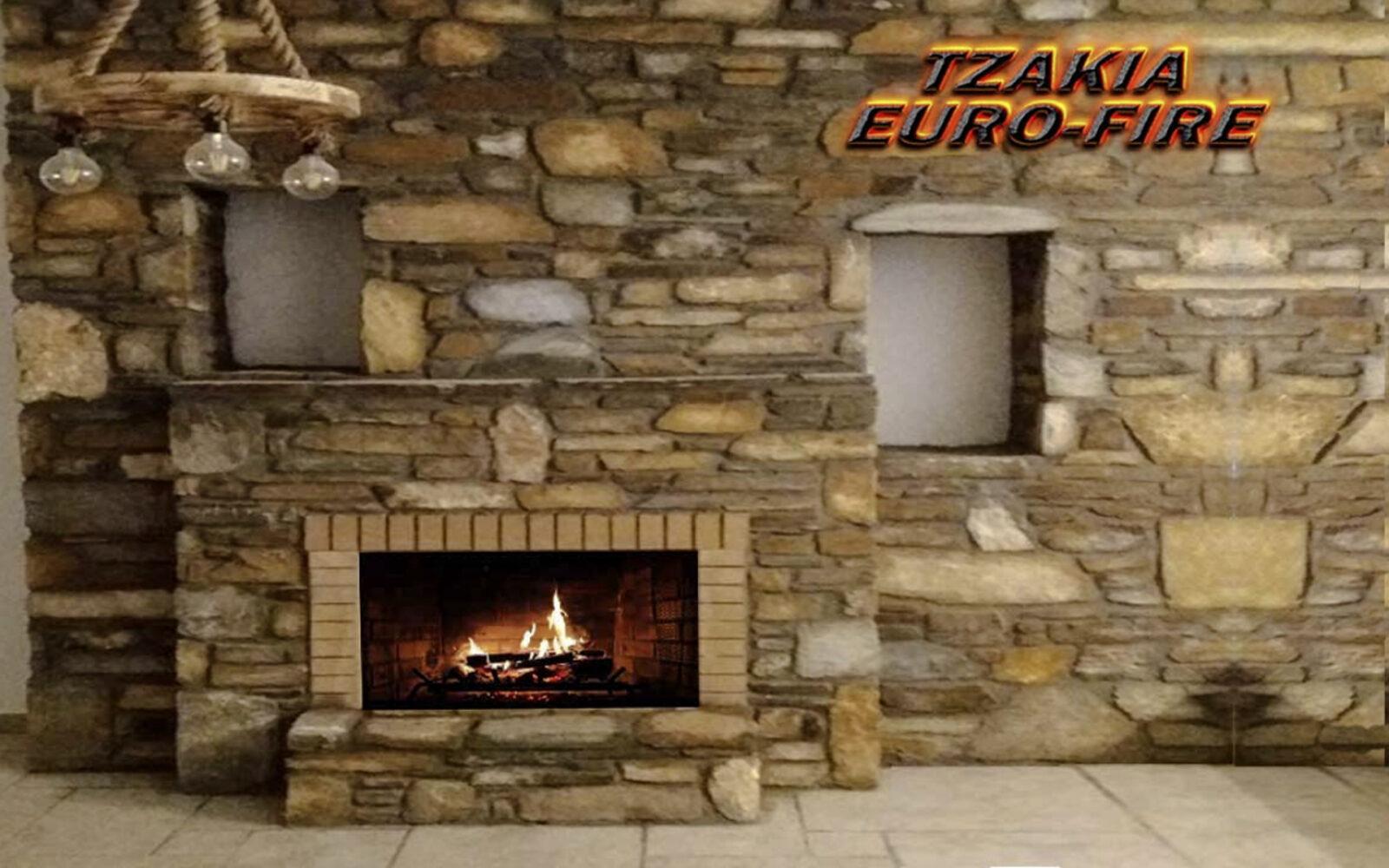 Τζάκι ίσιο με ποδιά απο πυρότουβλο επένδυση από ακανόνιστη πέτρα - Image 2
