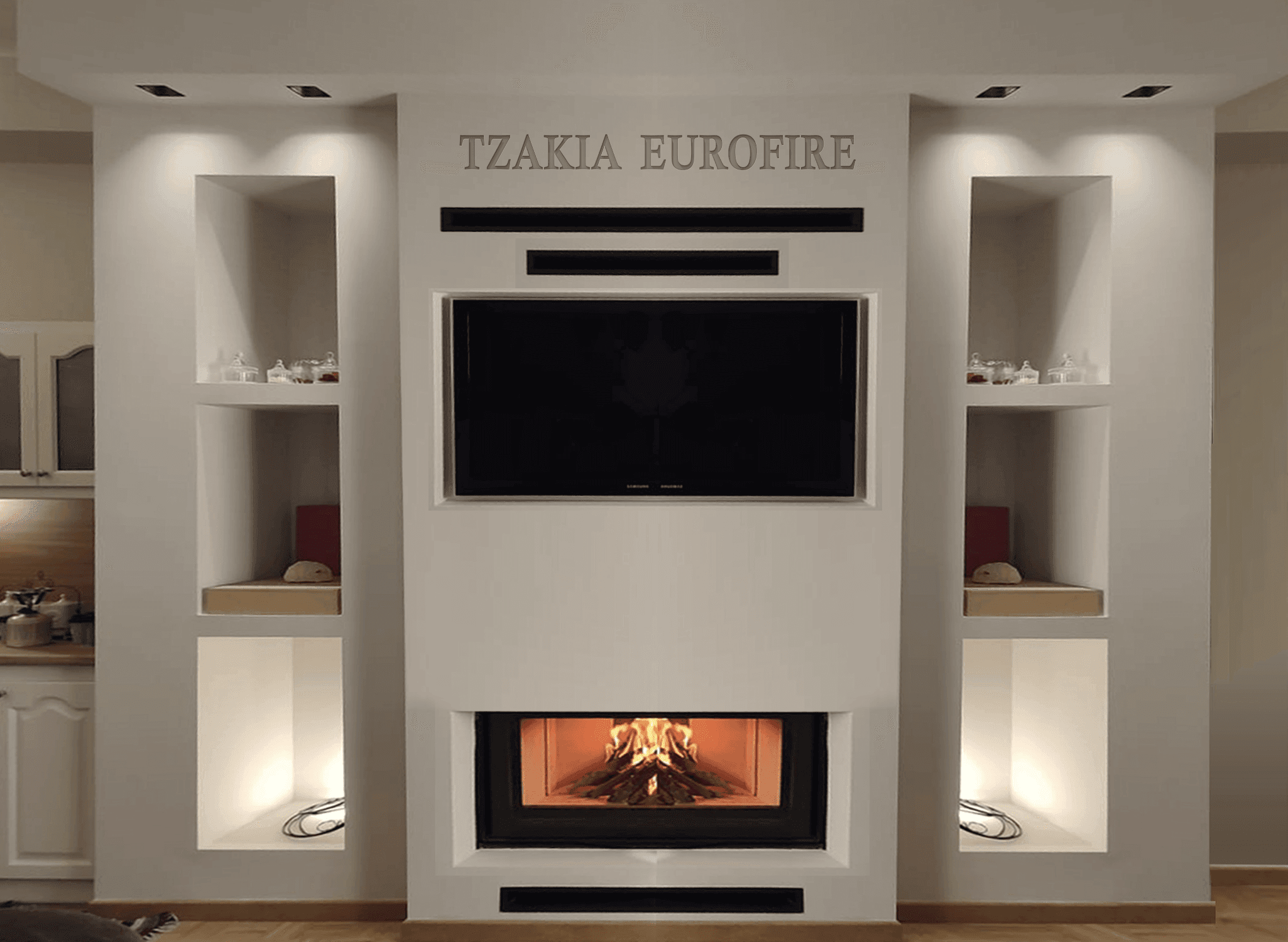 Ενεργειακό τζάκι μίας όψης τοποθέτηση και επένδυση με πυράντοχη γυψοσανίδα και περσίδες Tunnel. - Image 2