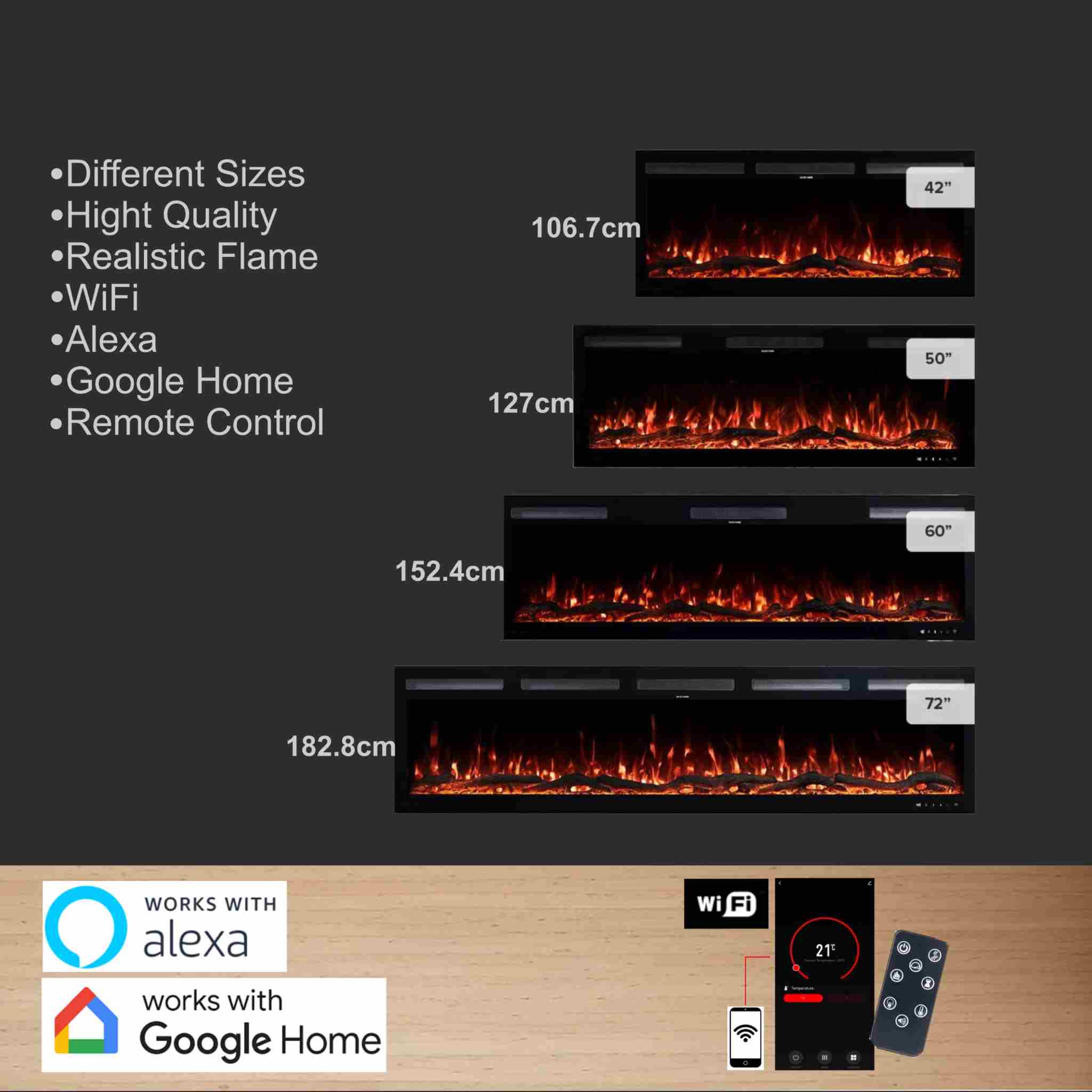 Hitense Ηλεκτρικό Τζάκι Smart Επιτοίχιο και Ένθετο SUPERIOR-60 L.E.D 1600W - Image 8
